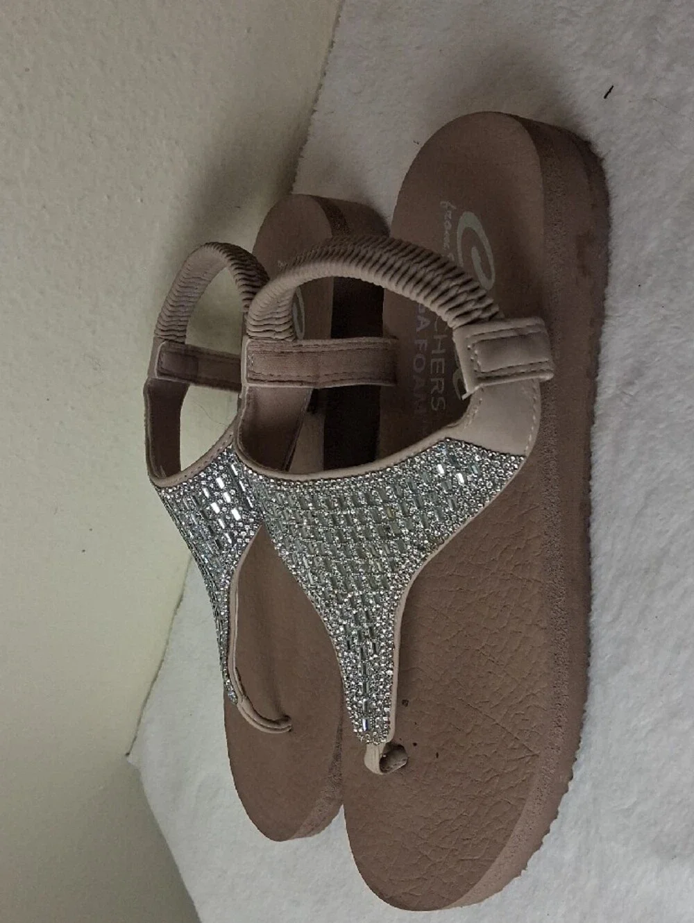 Skechers Women's Blush Thong Sandals with Silver Rhinestone Accents